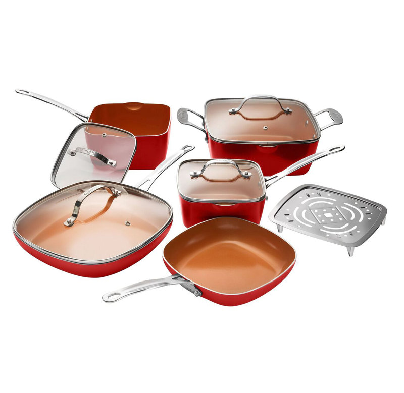 Gotham Steel Original Copper 10 Piece Ceramic Non Stick Square Cookware